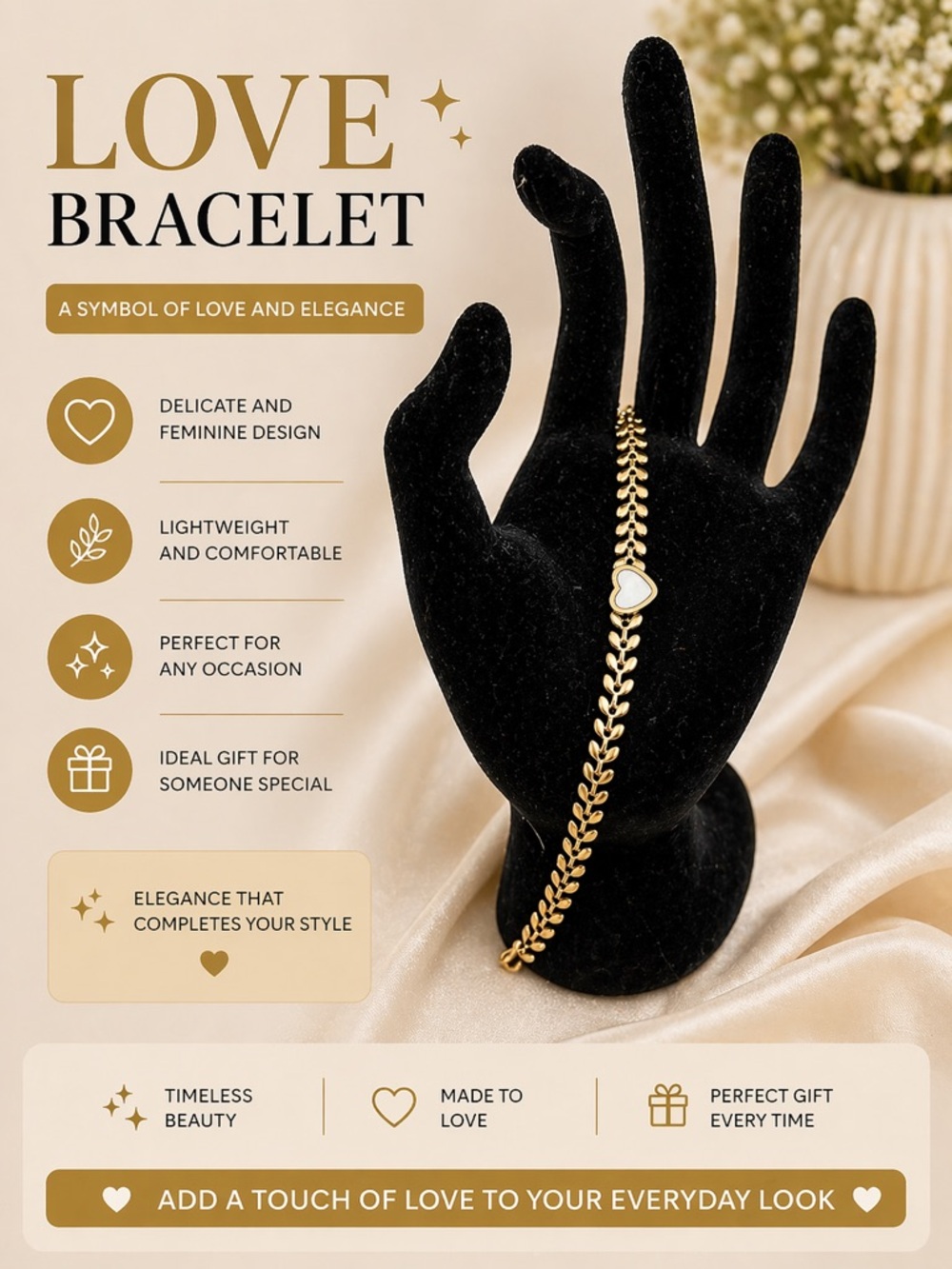 Gold Heart Link Bracelet - Love Bracelet
